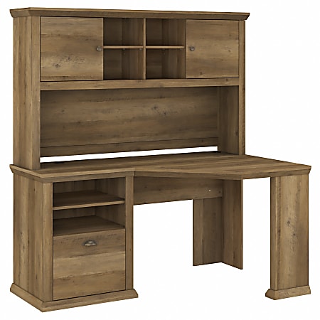 Bush Furniture Yorktown 60"W Corner Desk With Hutch, Reclaimed Pine, Standard Delivery