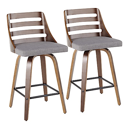 LumiSource Trevi Counter Stools, Walnut/Gray, Set Of 2 Stools