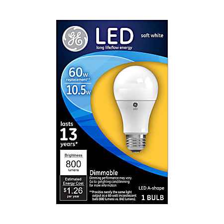 GE A19 Dimmable 800 Lumens LED Light Bulb, 60 Watt, 2700 Kelvin