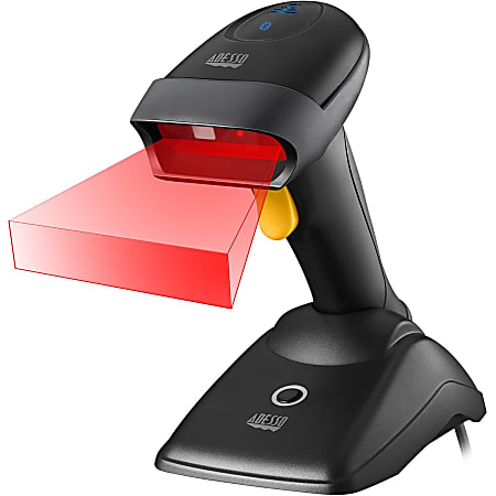 Adesso NUSCAN 2500TB Bluetooth Spill Resistant Antimicrobial 2D Barcode Scanner - Wireless Connectivity - 12" Scan Distance - 1D, 2D - CMOS - Bluetooth - USB - Black - USB - Logistics, Warehouse, Library, Healthcare, Retail