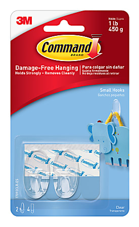 Command Small Wall Hooks, 2 Command Hooks, 4 Command Strips, Damage Free Hanging of Dorm Room Decorations, Clear
