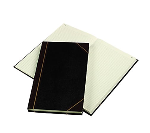 Rediform Texhide Cover Record Books with Margin - 300 Sheet(s) - Thread Sewn - 8 3/4" x 14 1/4" Sheet Size - Green Sheet(s) - Brown, Green Print Color - Black Cover - Recycled - 1 Each