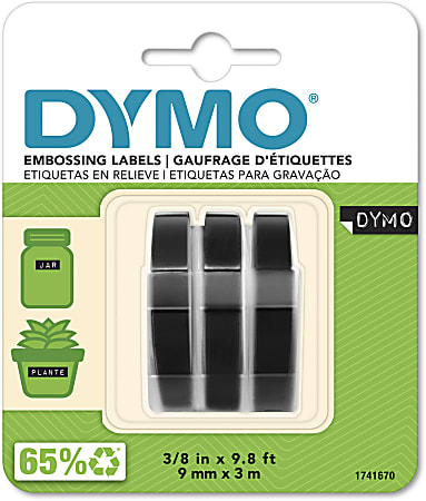 DYMO® 3D Embossing Labels, 3/8" x 9 4/5", Glossy Black, Pack Of 3 Rolls