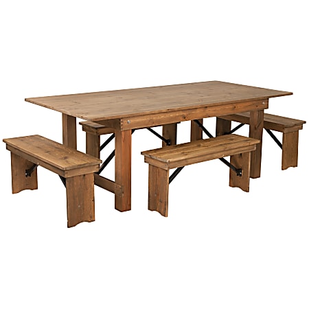Flash Furniture Folding Farm Table And 4-Bench Set, 30"H x 40"W x 84"D, Antique Rustic