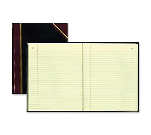 Rediform Texhide Cover Record Books with Margin - 300 Sheet(s) - Thread Sewn - 11.25" x 14.25" Sheet Size - Black - Green Sheet(s) - Brown, Green Print Color - Black Cover - Recycled - 1 Each