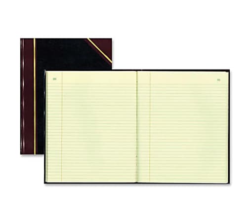 Rediform Texhide Cover Record Books with Margin - 300 Sheet(s) - Thread Sewn - 11 1/4" x 14 1/4" Sheet Size - Black - Green Sheet(s) - Brown, Green Print Color - Black Cover - Recycled - 1 Each