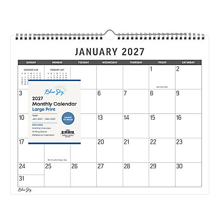 2027 Large Print Standard Monthly Wall Calendar 15x12