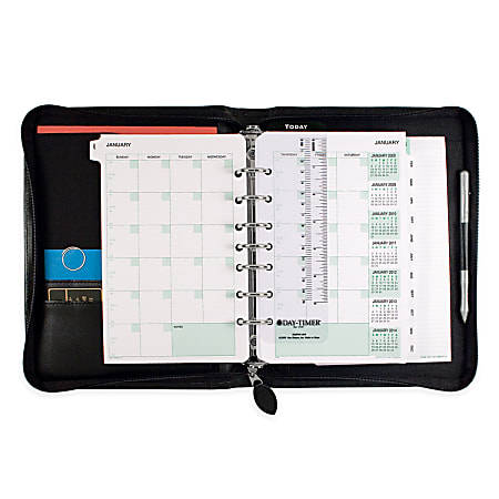 Day-Timer® Bonded Leather Binder And Starter Set Organizer, 5 1/2" x 8 1/2", Black