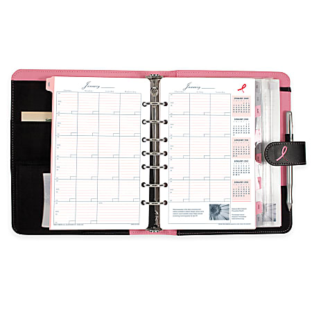 Day-Timer® Pink Ribbon Organizer Starter Set, Microfiber, 5 1/2" x 8 1/2"