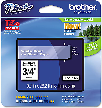 Brother® TZe-145 White-On-Clear Tape, 0.75