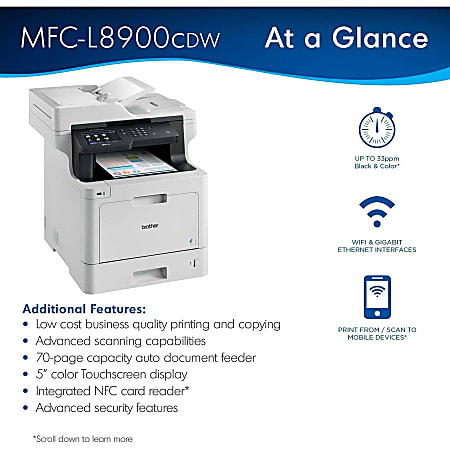 Brother MFCL8900CDW  Business Color Laser All-in-One Printer with