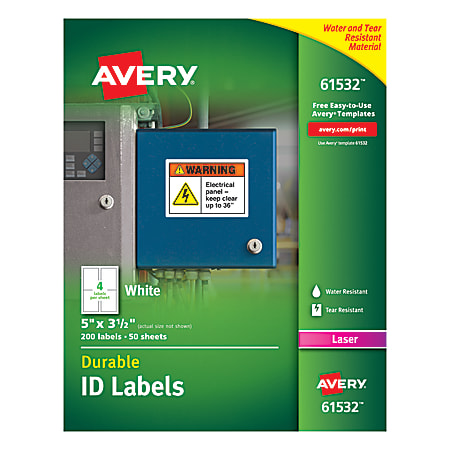 Avery® Durable ID Labels With TrueBlock® Technology, 61532, 5" x 3 1/2", White, Pack Of 200