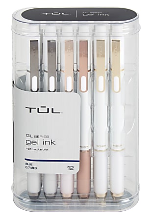 TUL® GL Series Retractable Gel Pens, Medium Point, 0.7 mm, Pearl White Barrel, Blue Ink, Pack Of 12 Pens