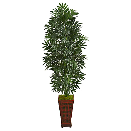 Nearly Natural 5-1/2'H Bamboo Palm Artificial Plant With Decorative Planter, 66"H x 20"W x 20"D, Brown/Green