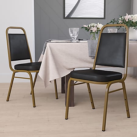 Flash Furniture HERCULES Series Trapezoidal Back Stacking Banquet Chairs, Black/Gold, Pack Of 4 Chairs