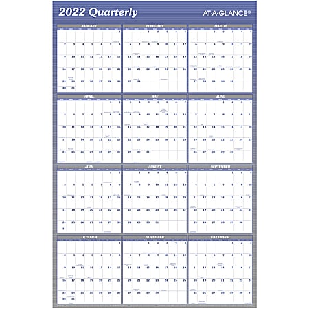 AT-A-GLANCE® Reversible Erasable Yearly Wall Calendar, 36" x 24", Blue, January To December 2022, A1102