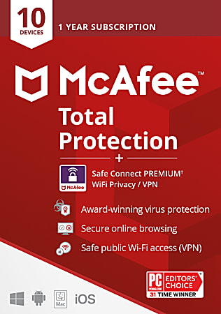 McAfee® Total Protection with VPN, 10 Devices, Antivirus Software, 1-Year Subscription, Product Key