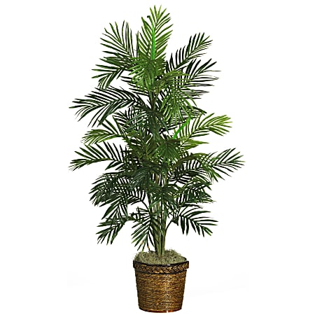 Nearly Natural 56"H Silk Areca Palm Tree With Basket, Green