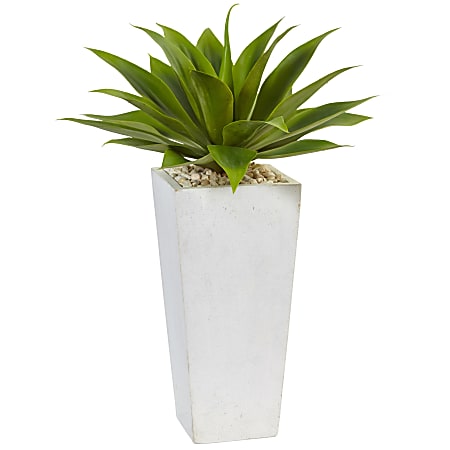 Nearly Natural Agave 25”H Artificial Plant With White Planter, 25”H x 18”W x 18”D, Green