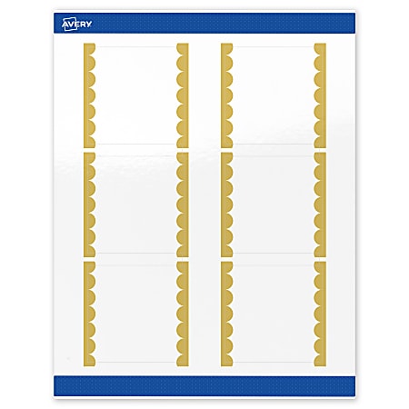Avery® Print-To-The-Edge Labels & Sure Feed®, S00-DK2-PRWGP10, 3" x 3", Glossy White, Preprinted Gold Dots Edge Design, Pack Of 60