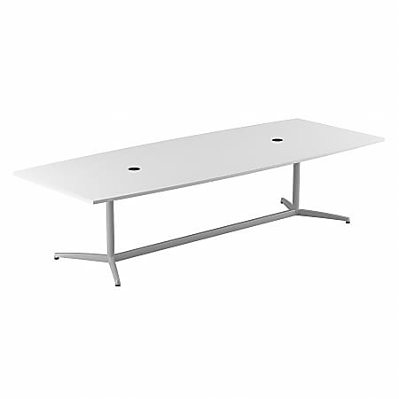 Bush Business Furniture 120"W x 48"D Boat-Shaped Conference Table With Metal Base, White, Standard Delivery