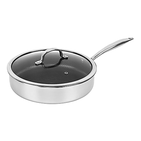 Brentwood® 3.2-Qt. Stainless Steel 3-Ply Hybrid Non-Stick Deep Sauté Pan with Tempered Glass Lid, 10-In.