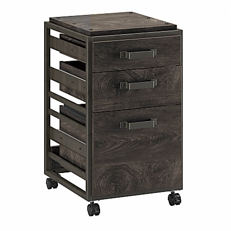 Bush Furniture Refinery 3-Drawer Mobile File Cabinet, Dark Gray Hickory, Standard Delivery