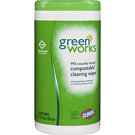 Clorox Commercial Solutions® Green Works Compostable Cleaning Wipes , 62 Wipes per Canister,  Bundle Of 240