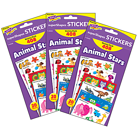 Trend superShapes Stickers, Animal Stars, 408 Stickers Per Pack, Set Of 3 Packs