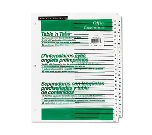 Avery® Office Essentials Table 'n Tabs Dividers, 8-1/2" x 11", White, Pack Of 26 Dividers