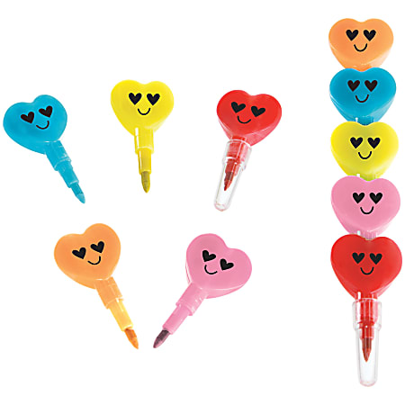 Amscan Heart-Shaped Crayons, Plastic, 4” x 3/4”, Assorted Colors, Pack Of 8 Crayons