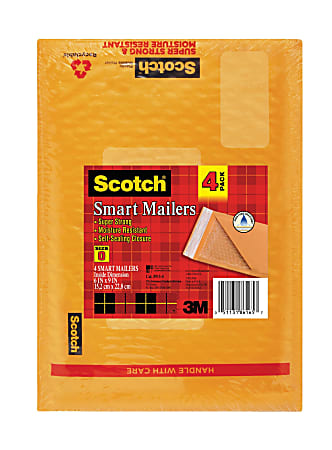 Scotch® Bubble Mailer, #0, 6" x 9", Pack Of 4