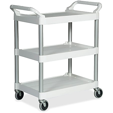 Rubbermaid Commercial 4" Caster Utility Cart - 3 Shelf - Push/Pull Handle - 200 lb Capacity - 4 Casters - 4" Caster Size - x 33.6" Width x 18.6" Depth x 37.8" Height - White, Brushed Aluminum - 1 Each