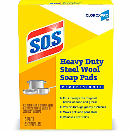 S.O.S Steal Wool Soap Pads - 4" Length x 5" Width - 15 / Box - 240 / Bundle - Gray, Blue