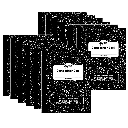 Pacon® Composition Books, 9-3/4" x 7-3/4", Wide Ruled, Black Marble, 60 Sheets, Pack Of 12 Books