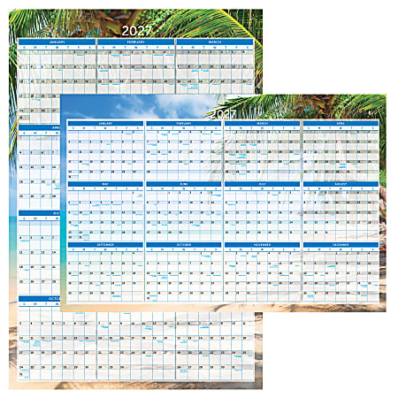 2027 Office Depot® Brand Reversible Erasable Wall Calendar, 24" x 36", Paradise, January to December