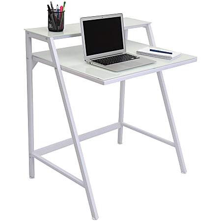 Two tier clearance white desk