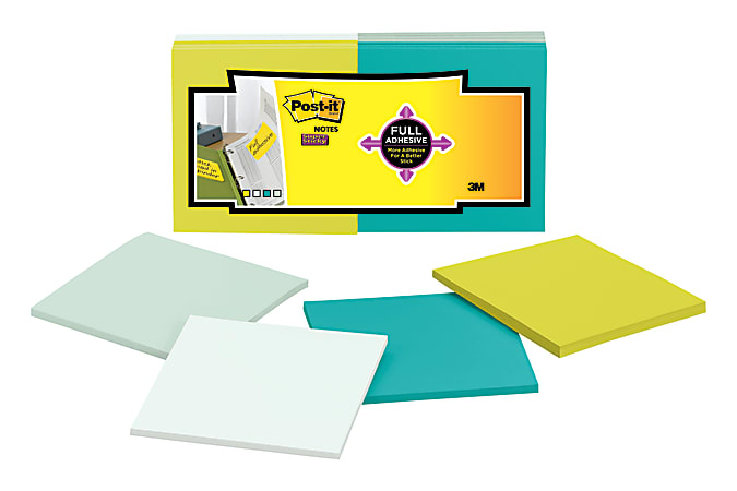 Post-it Super Sticky Full Adhesive Notes, 3.0 in X 3.0 in, 12 Pads, 25 Sheets/Pad, Assorted Colors
