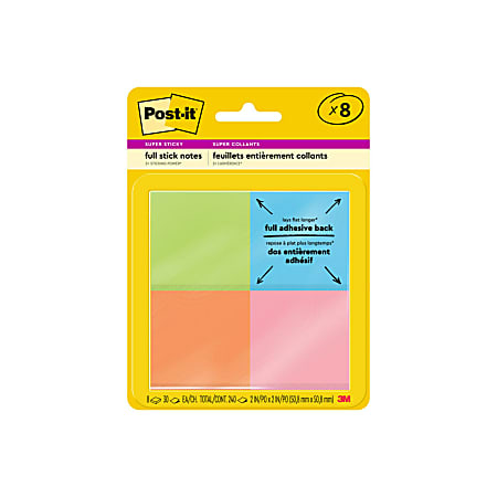 Post-it® Notes Super Sticky Full Stick Notes, 2 x 2 in., Energy Boost Collection, Pack Of 8 Pads