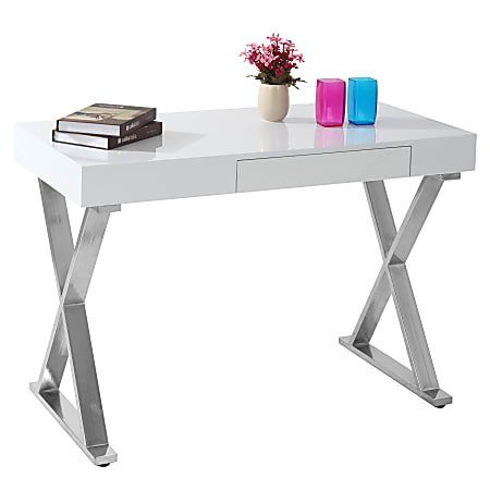 LumiSource Luster 24"W Computer Desk, Silver/White