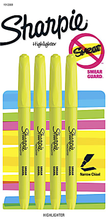 Sharpie® Pocket Highlighters, Chisel Tip, Yellow Barrel, Yellow Ink, Pack Of 4 Highlighters
