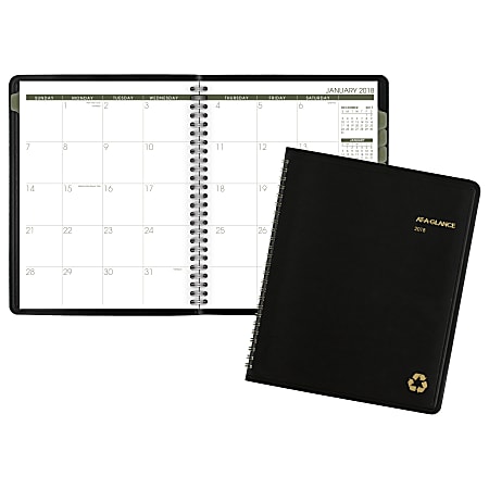 AT-A-GLANCE® Monthly Planner, 6 7/8" x 8 3/4", Black, January 2018 to December 2018 (70120G05-18)