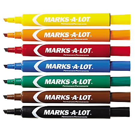 Avery Marks A Lot Large Desk Style Permanent Markers Chisel Point Assorted  Colors Set Of 12 - Office Depot