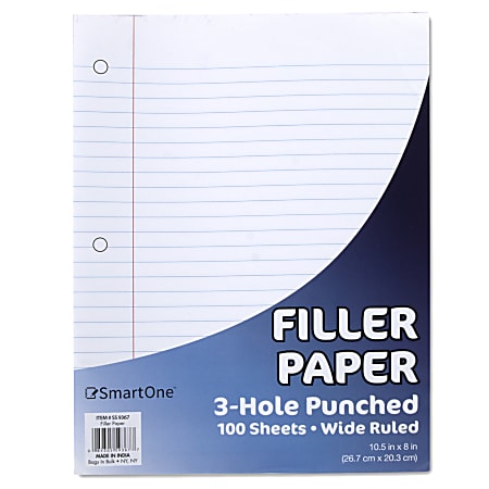 Trailmaker Filler Paper, Wide Ruled, White, 100 Sheets Per Ream, Pack Of 50 Reams