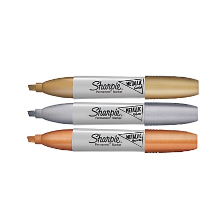 Sharpie Metallic Chisel Tip Permanent Markers Gray Barrels Assorted Ink  Colors Pack Of 3 Markers - Office Depot