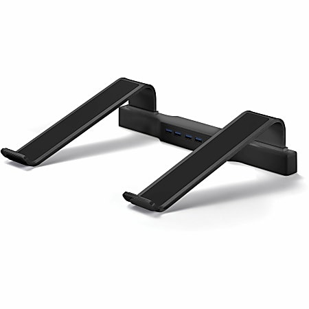 DAC Non-Skid Laptop Stand With 4-Port USB 3.0 Hub - 3" Height x 9.8" Width - Aluminum Alloy - Black