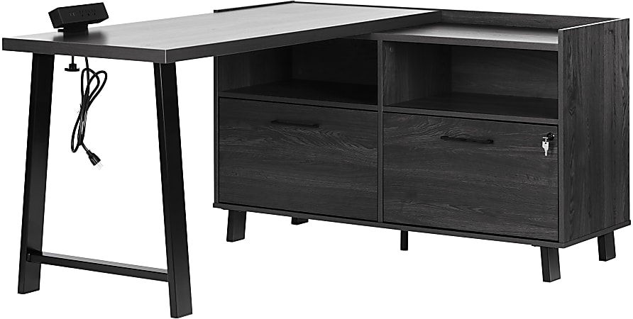 South Shore Kozack 51"W L-Shaped Computer Desk, Gray Oak