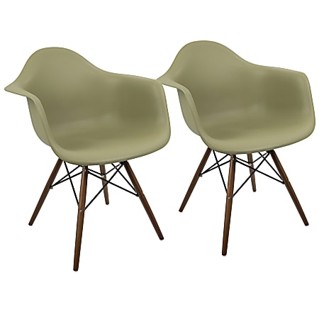 LumiSource Neo Flair Mid-Century Modern Chairs, Olive/Espresso, Set Of 2