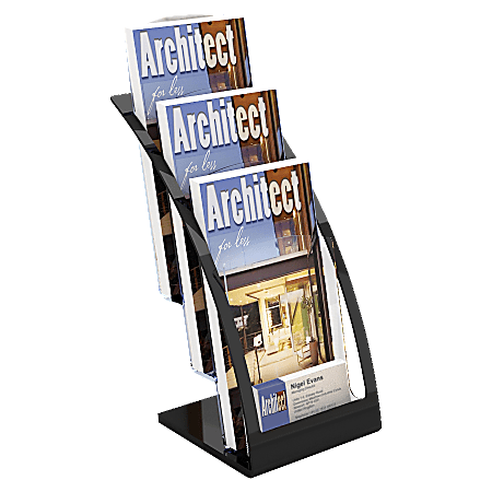 Deflecto® Contemporary Literature Holder, 3 Leaflet Size Compartments, 13 5/16"H x 6 3/4"W x 6 15/16"D, Black/Clear