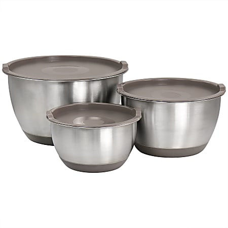 Martha Stewart 3-Piece Stainless Steel Mixing Bowl Set With Lids, Taupe